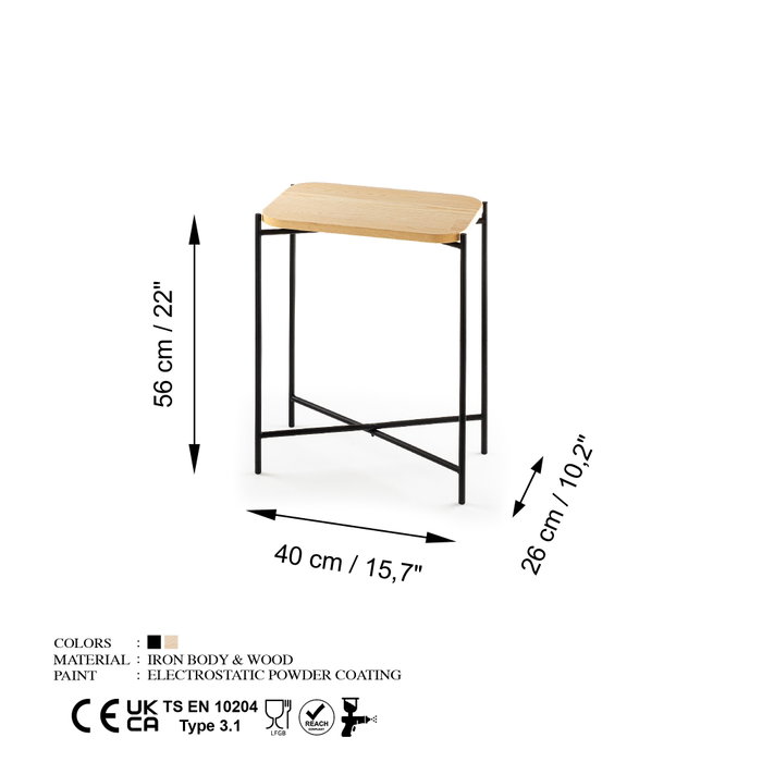 Hanah Home SHB-003 Mesa de Centro Moderna, Madera y Metal, 40x56x26 cm, Negra y Natural